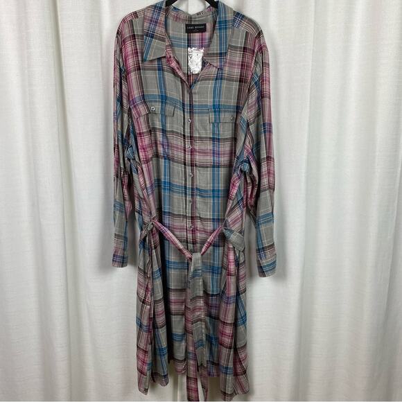 Lane Bryant Gray Pink&Blue Plaid Button Front Shirt Dress Sz.28W NWT - Picture 4 of 16
